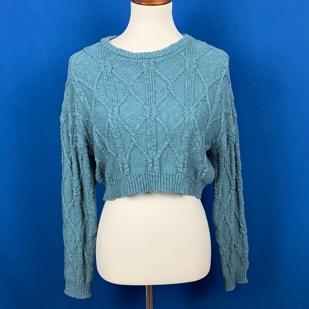Women's Teal Cable Knit Sweater